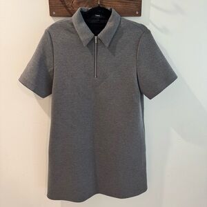 NWT Theory 1/2 Zip Short Sleeve Scuba Polo Mini Dress in Charcoal Melange Large